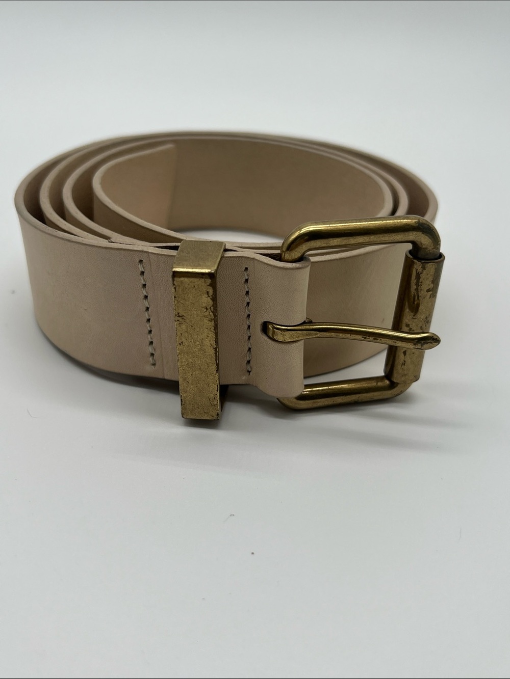 J. Crew Women's Thick Leather Belt Beige Cream Brass Buckle Size Large